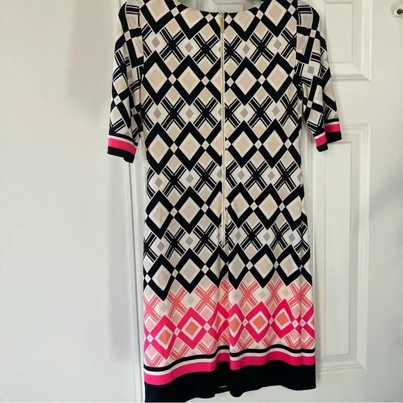 NWT Eliza J Pink & Black Diamond Print Lined Shift Dress Size 2 - Picture 2 of 6